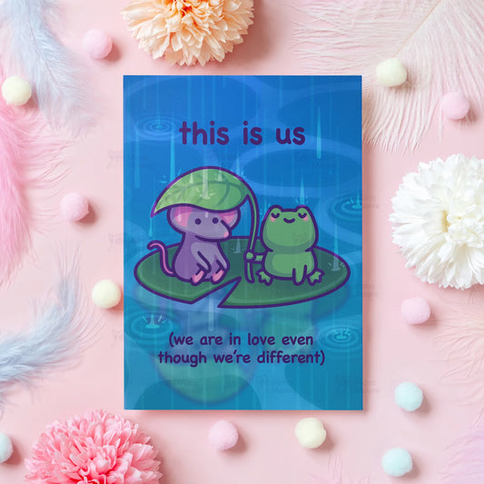 We're In Love Even Though We're Different Mouse & Frog Love Card