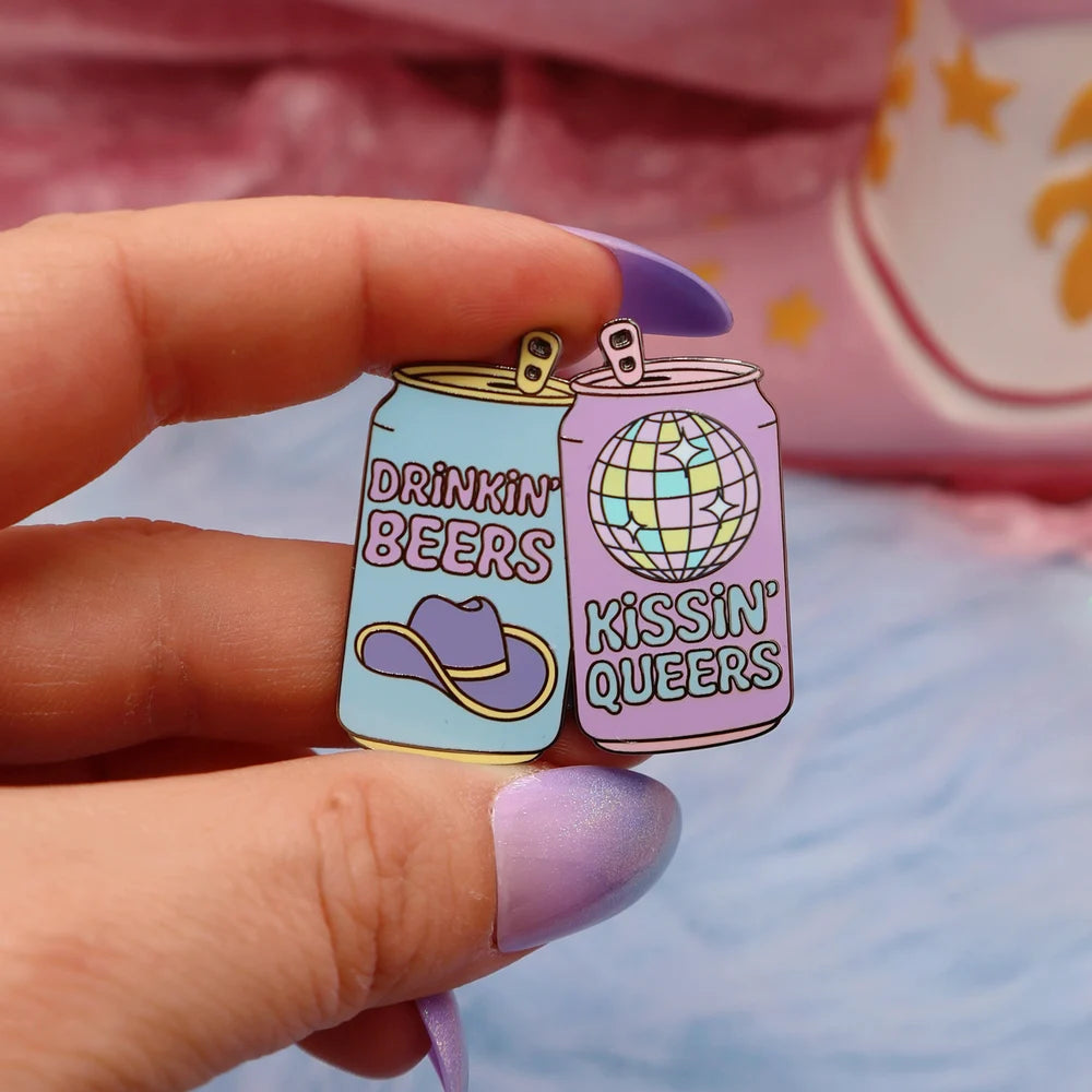 Drinkin' Beers Kissin' Queers enamel pin badge
