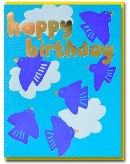 Joyful Birds Happy Birthday greetings card