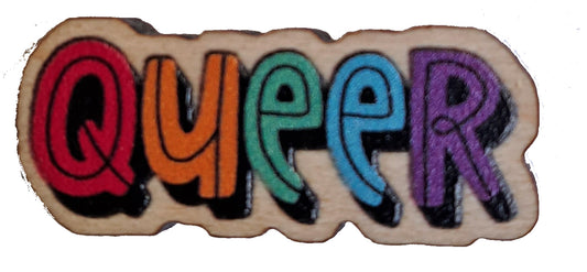 Queer pride wooden pin badge