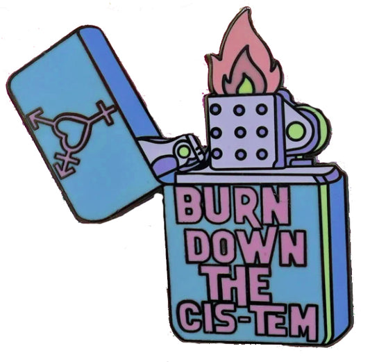 Burn Down the Cis-Tem enamel pin badge
