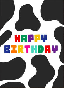 Happy Birthday cow print greetings card