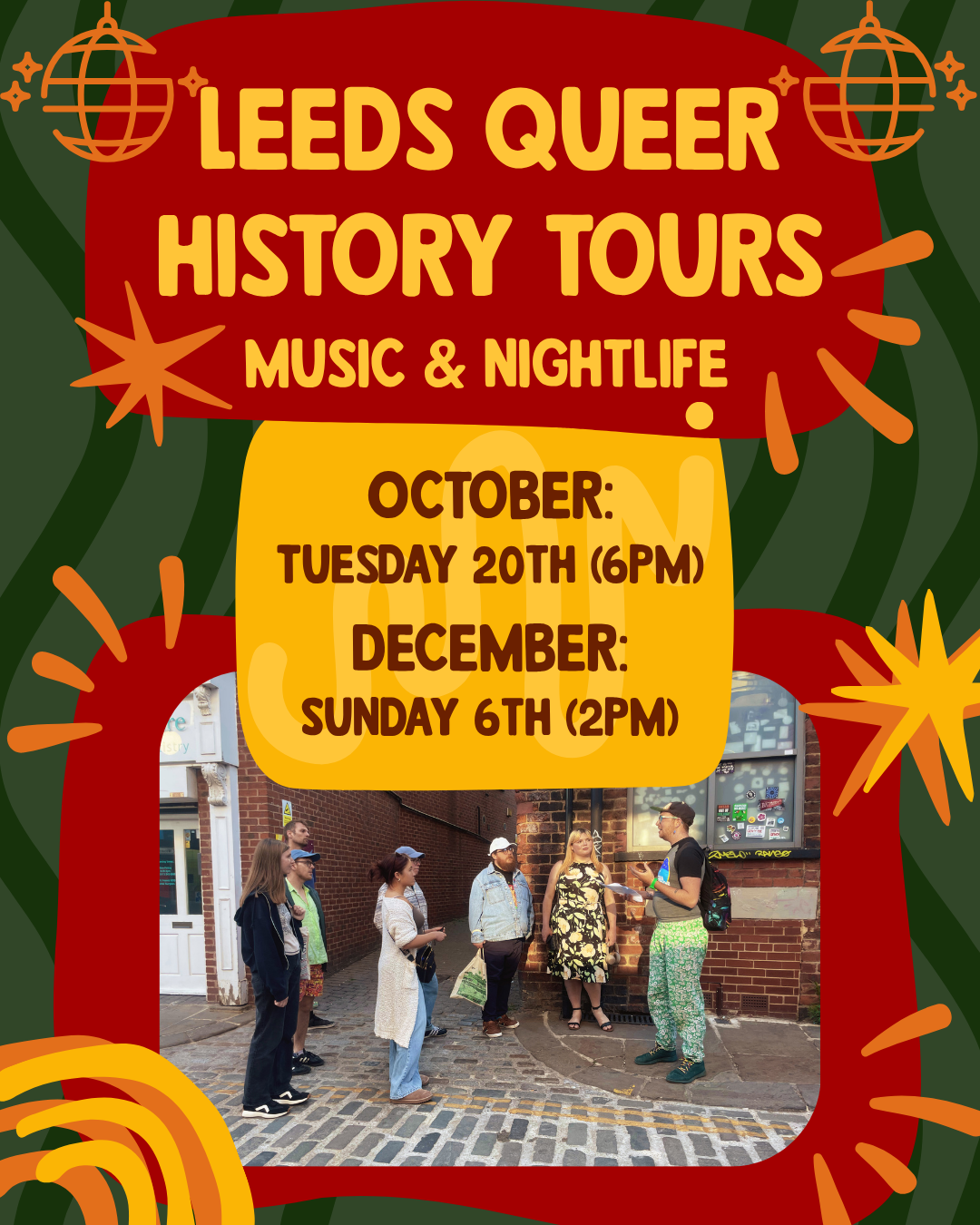 Poster for Leeds' Queer History Tour - Music & Nightlife