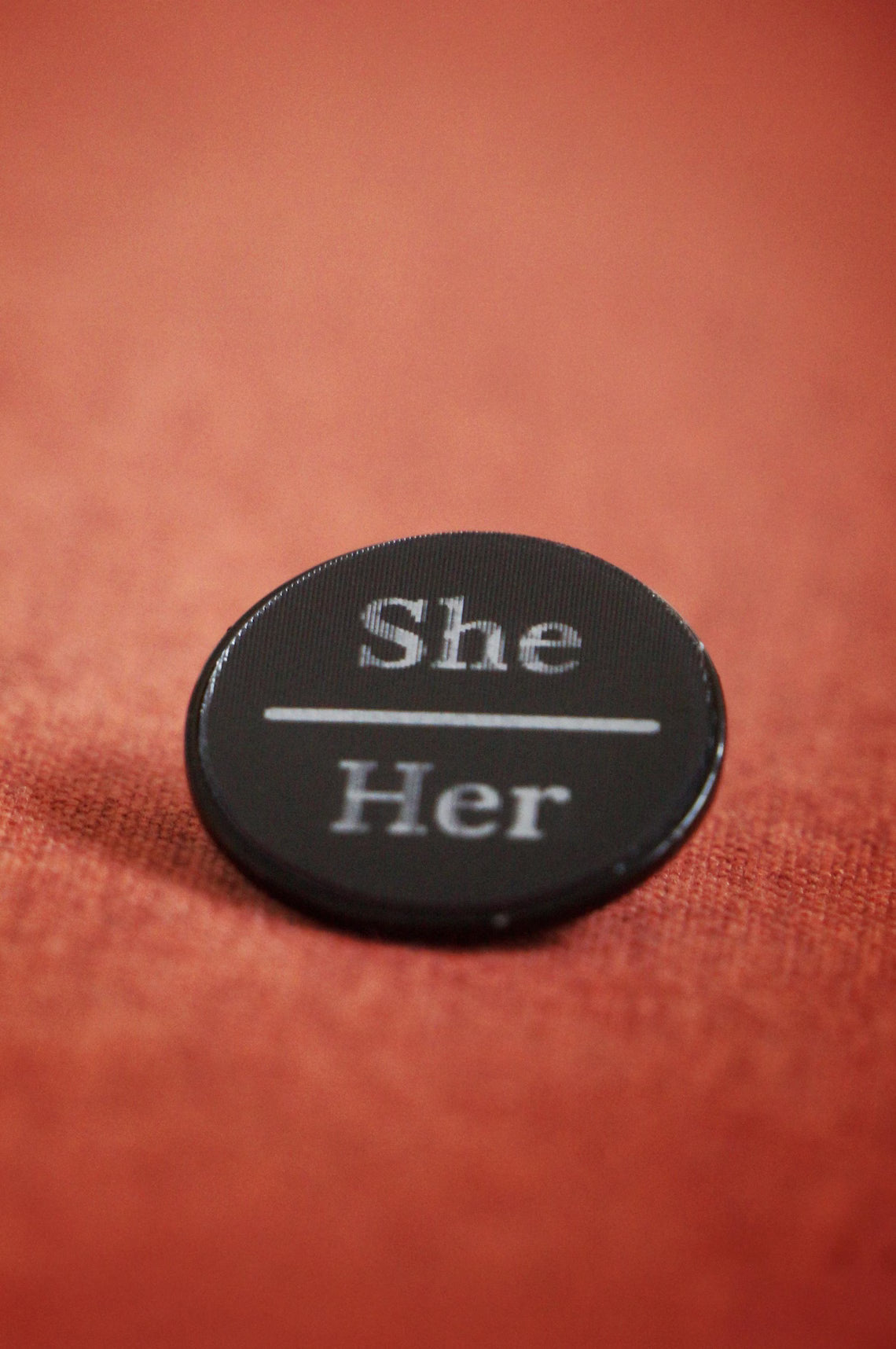 She/They Lenticular Split Pronoun Pin Badge