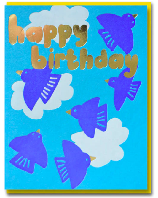 Joyful Birds Happy Birthday greetings card