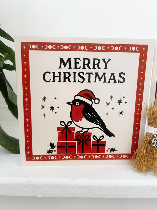 Robin on Presents Christmas Card