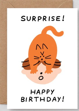 Surprise! Happy Birthday Cat greetings card