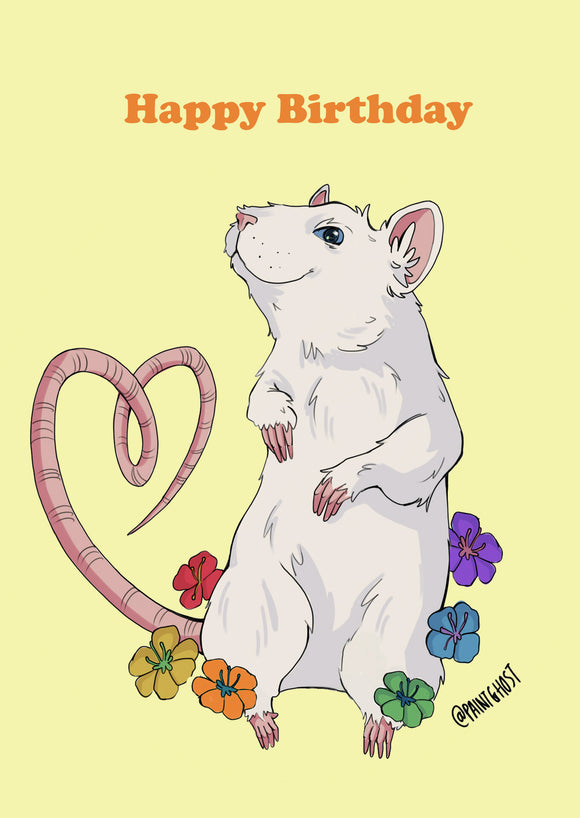 Rainbow Rat Happy Birthday greetings card